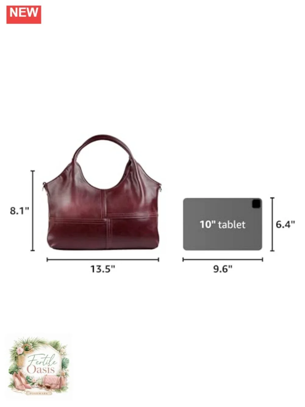 Medium Vegan Leather Tote Hobo Bag with Satchel Strap, Two Handles, Crossbody
